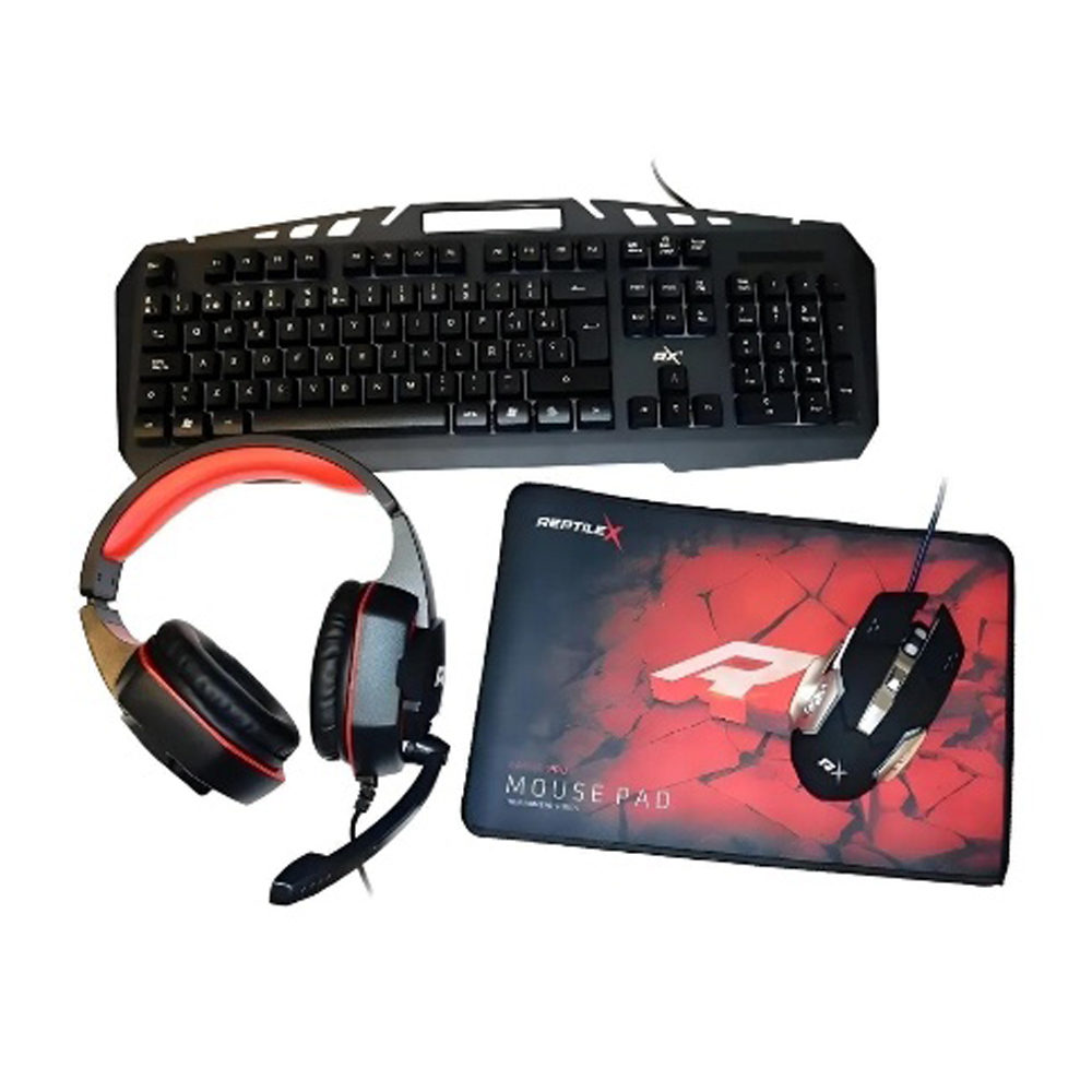 KIT GAMER 4 EN 1 AUDIFONO + MOUSE + TECLADO + PADMOUSE RX0042 REPTILEX