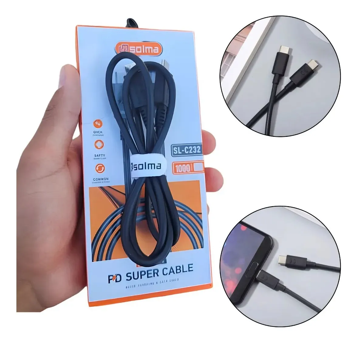 Cable Tipo C A C 68w. Solma Modelo Sl-c232 Negro - Imagen 3