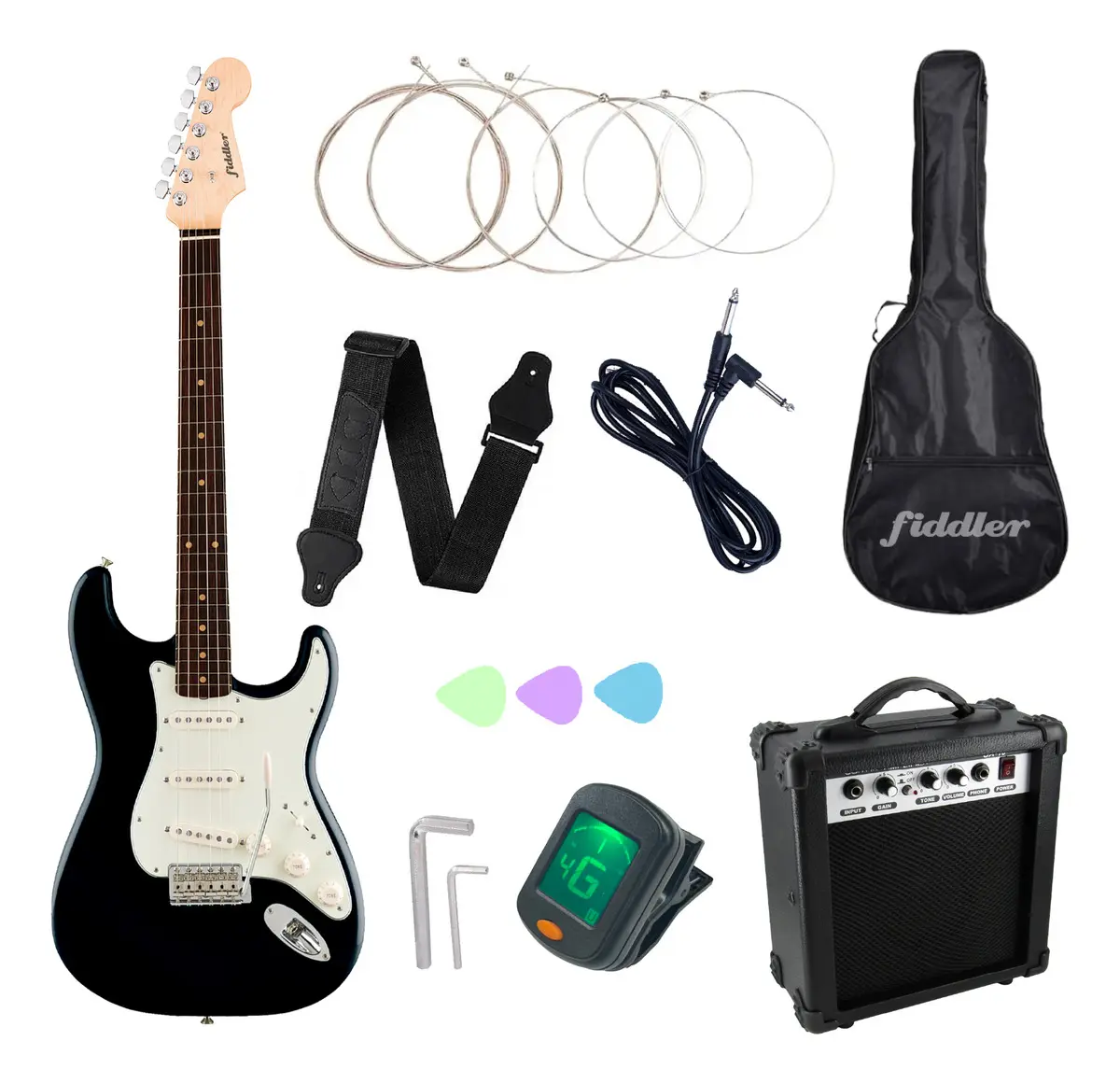 Guitarra Eléctrica Negra + Amplificador