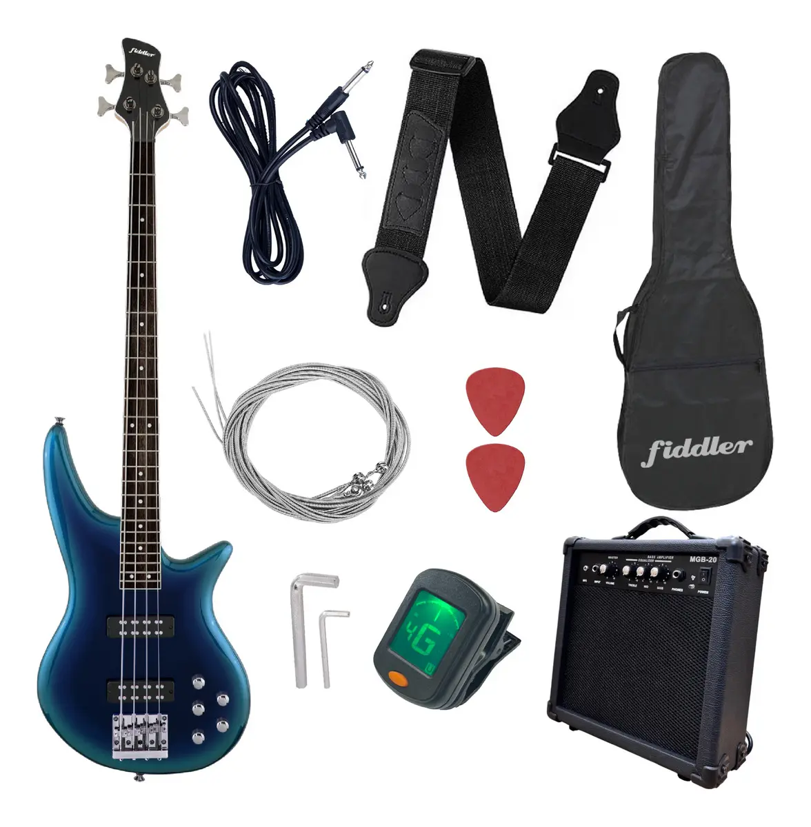 Bajo Eléctrico Azul + Amplificador 20w