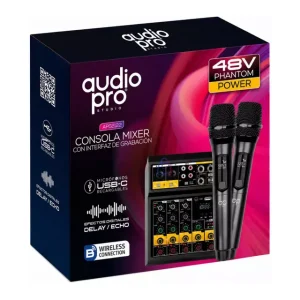 Consola Mixer 4 Canales 2 Microfonos Inalambricos PS