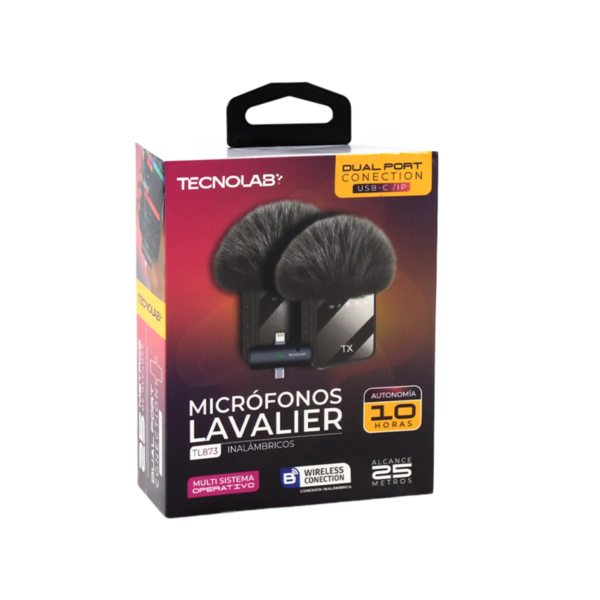 MICROFONO DE 2 LAVALIER EN 1 TECNOLAB, INALAMBRICOS
